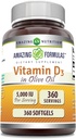 Amazing Formulas Vitamin D3 in Olive Oil 5000 IU Supplement | Softgels | Non-GMO | Gluten-Free | Made in USA (1 Pack | 360 Count)