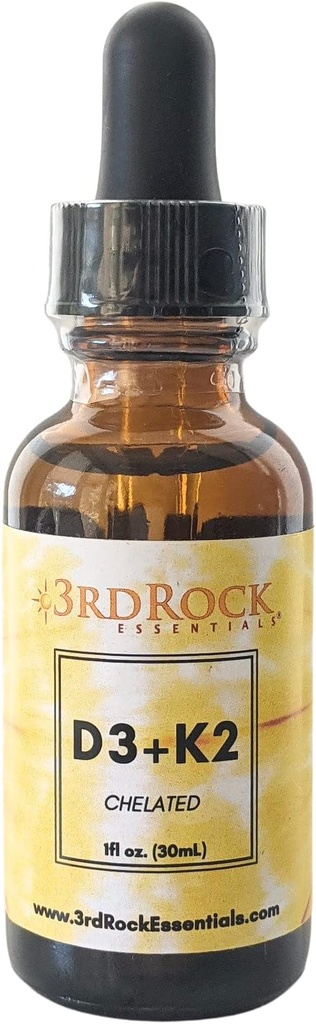 3rd Rock Essentials Vitamins D3 K2 | Chelated Liquid Vitamin Supplement Drops | Vitamin D3 | Vitamin K2 | Support Calcium Absorption Strong Bones Healthy Heart | Vegan | Gluten Free | 1 Fl Oz