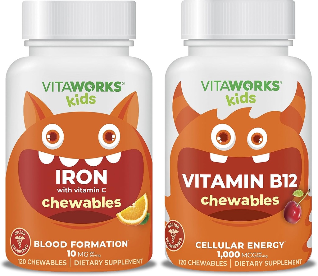 Niños Hierro 10 mg + Vitamina C Chewables + Vitamina B12 Chewables Bundle