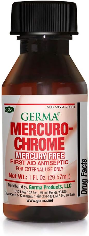 Germa Mercuro cromo libre de primeros auxilios Antiséptico líquido 1 oz