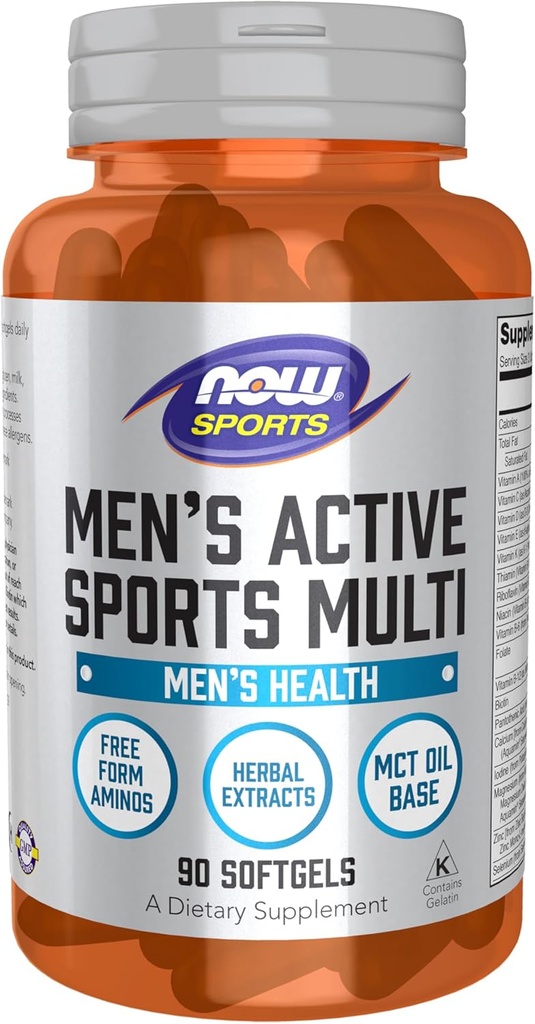 AHORA Foods Sports Nutrition, Hombres Extreme Sports Multi con Aminoácidos Free-Form, ZMA®, Tribulus, MCT Oil y Extractos Herbal, 90 Softgels