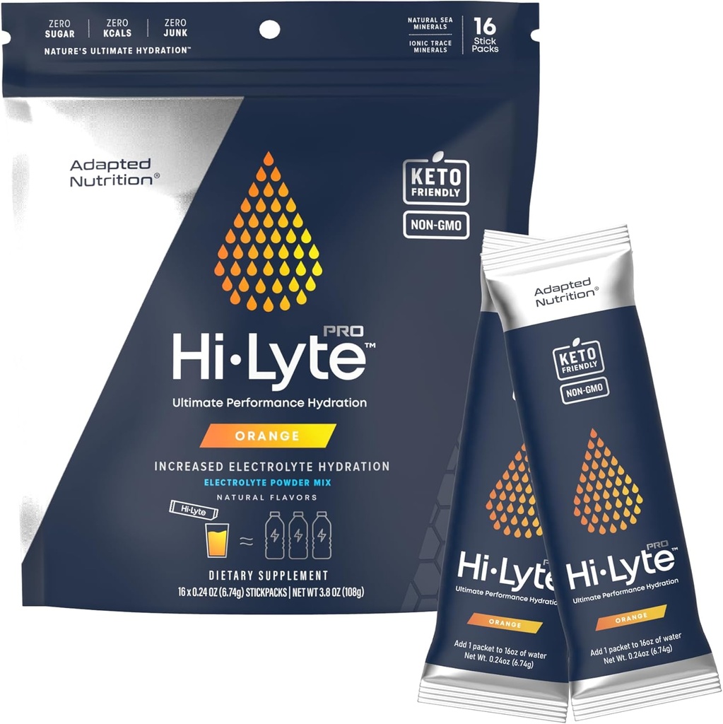 Paquetes de hidratación Hi-Lyte Pro - 16 Packets de Bebida Individual TEN Orange TENIDO Electrolyte Powder Flavored ANTE Sugar-Free, Zero Carb, Zero Calorie