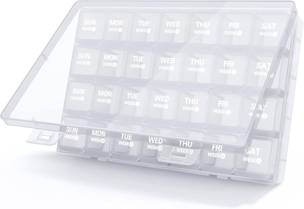 TookMag Organizador Mensual de Pill 28 Day Pill Box, Organizador de Píldora de Medicina de Viaje, Grandes 4 semanas 1 Mes Casos de Píldora con Contenedor de Dust-Proof para Píldoras/Vitamin/Fish Oil/Supplements