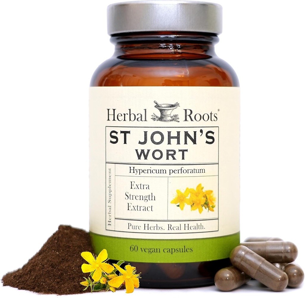 Herbal Roots St Johns Wort Capsules  450 mg per Serving  Puro St. John’s Wort with No Binders or Fillers Non GMO ← 60 Vegan Capsules