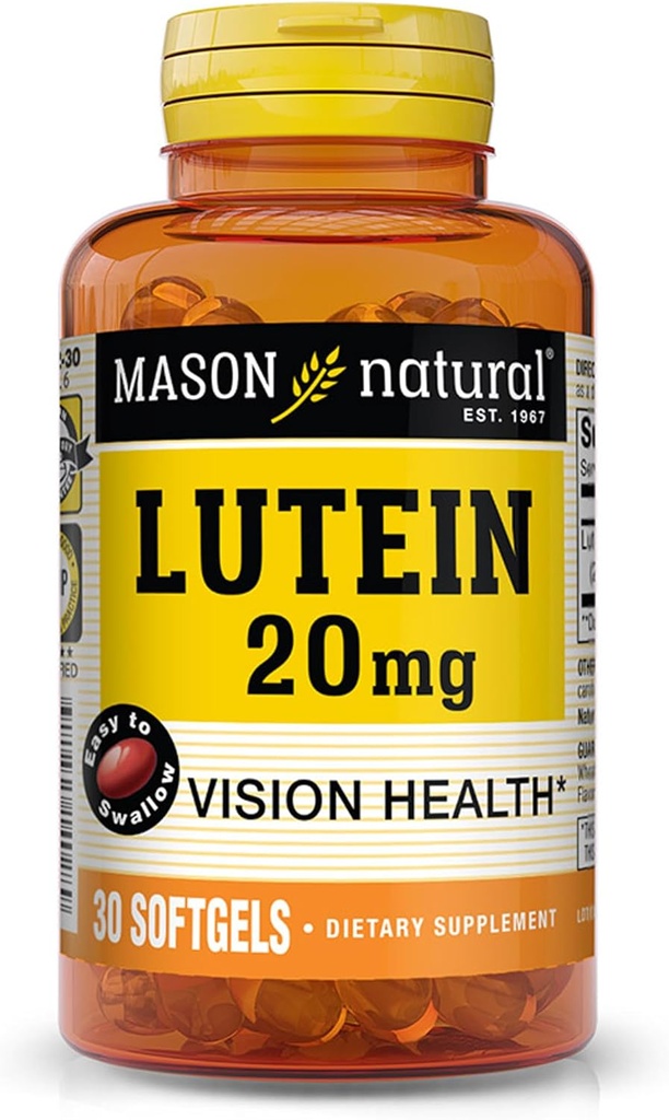 MASON NATURAL Lutein 20 mg con vitamina E - Visión sana y función ocular, soporta la salud ocular, 30 Softgels