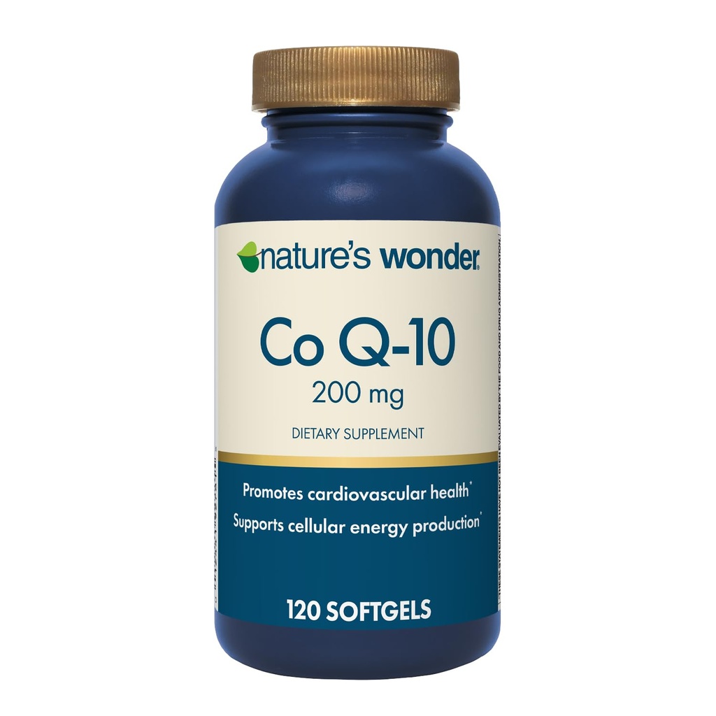 Suplemento Wonder CoQ10 de la naturaleza - CoQ10 200 mg Softgels para apoyar la salud del corazón, la función cardiovascular y la producción de energía celular, 120 Softgels, 120 días de suministro