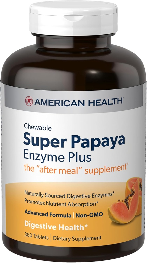 American Health Super Papaya Enzyme Plus - 360 Chewable Tablets - The After-Meal Supplement - Non-GMO - 120 Servings