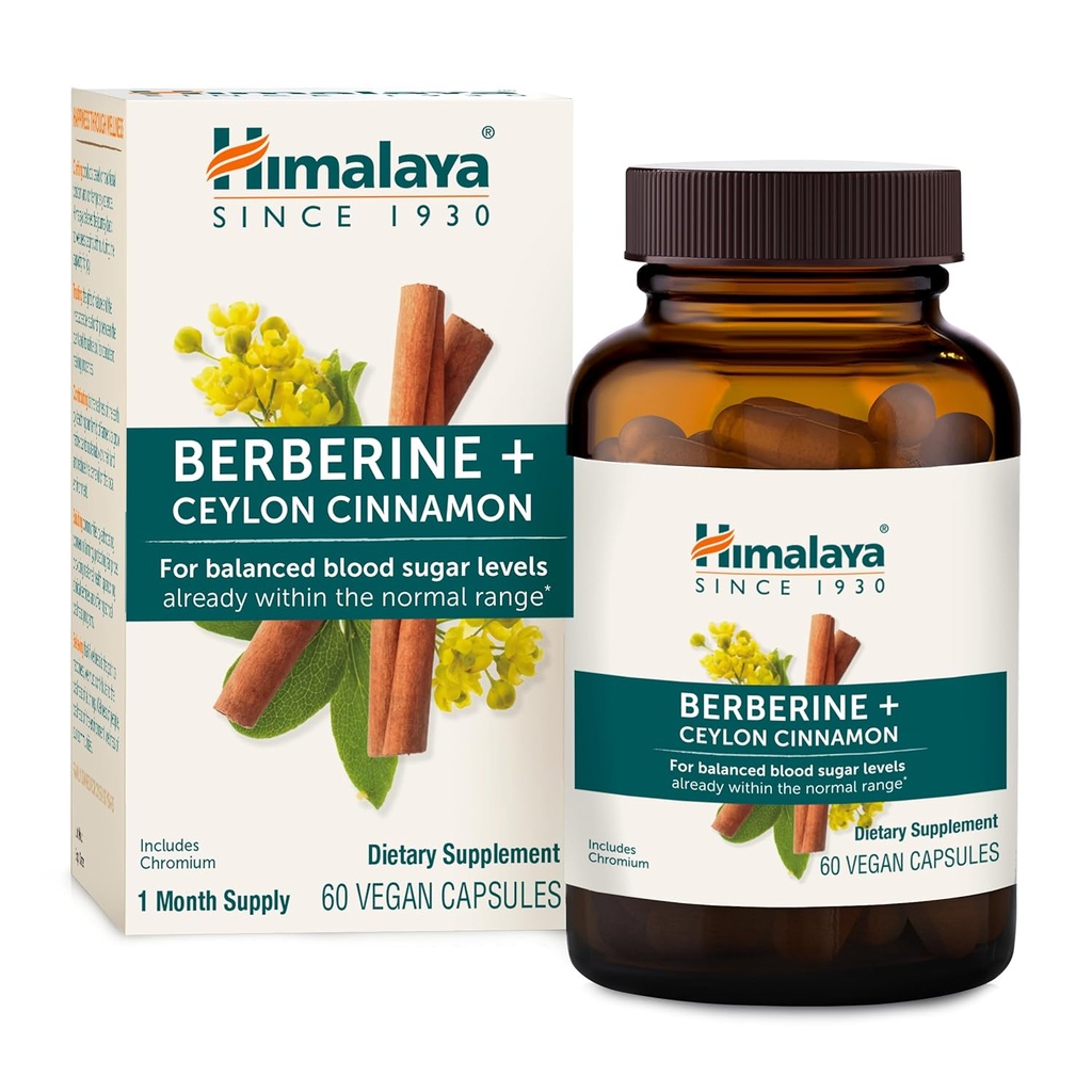 Himalaya Berberina con canela de Ceylán - Suplemento herbal para apoyar el metabolismo normal, inmune y salud digestiva - Vegan, Gluten Gratis, 60 cápsulas vegetarianas