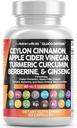 Nutracéuticos limpios Ceylon Cinnamon Capsules + Berberine Turmeric Apple Sider Vinegar Ginseng Bitter Melon Gymnema Milk Thistle Fenugreek Suplemento Pills Polvo para Hombres &amp; Mujeres