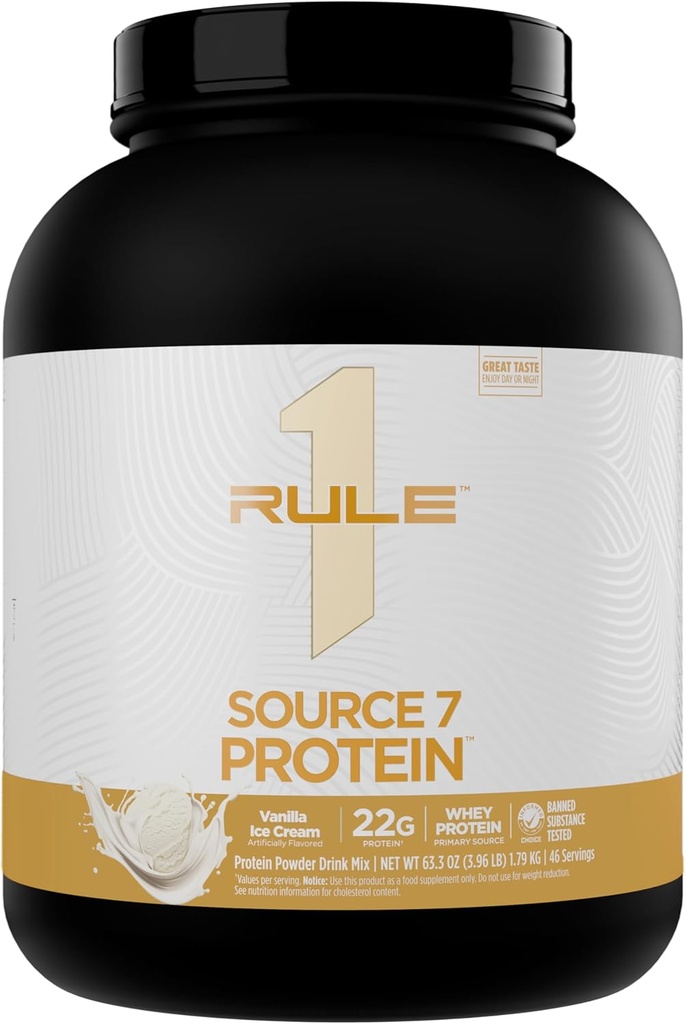 Regla 1 Fuente 7 Proteína – Década Sabor, Velvety Smooth Texture, 22g En cualquier momento Protein, y 10g Naturalmente Occurring EAAs Por Servir de 7 fuentes Premium (4 libras*, Vanilla Ice Cream)