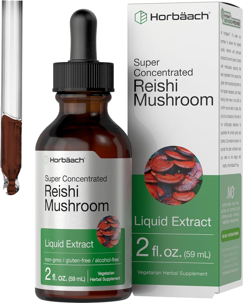 Horbäach Reishi Mushroom Extract Tincture TENIDO 2 Fl Oz TENIDO Líquidas gotas ANTE Ganoderma Lucidum ANTE Vegetarian, Alcohol Gratis TENIDO NO GMO, Gluten Free Supplement