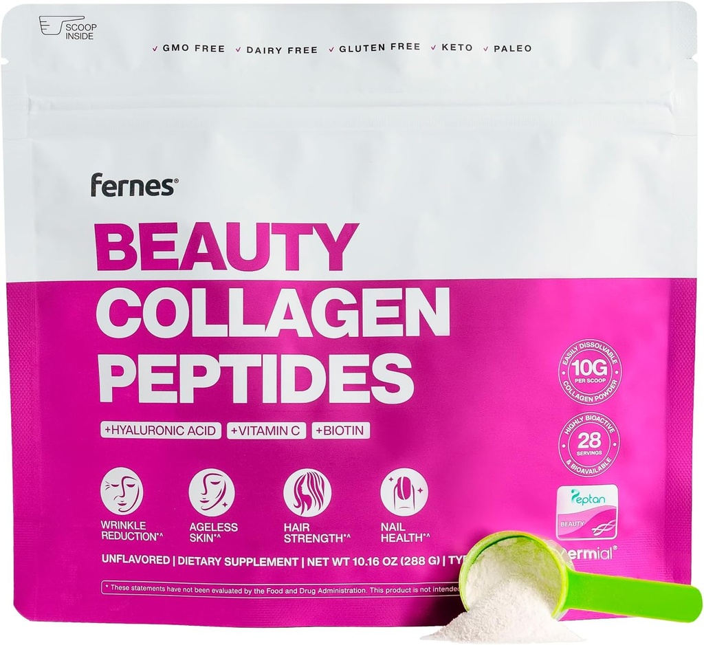 Péptidos de Collagen avanzados Polvo para Mujeres - Ácido Hialurónico, Biotina & Vitamina C, Pelo de Proteína Hidrolyzed, Piel, Nails &amp; Soporte Conjunto - Grass Tipo I & III Keto, Paleo, Kosher 9.88 oz Desarrollado