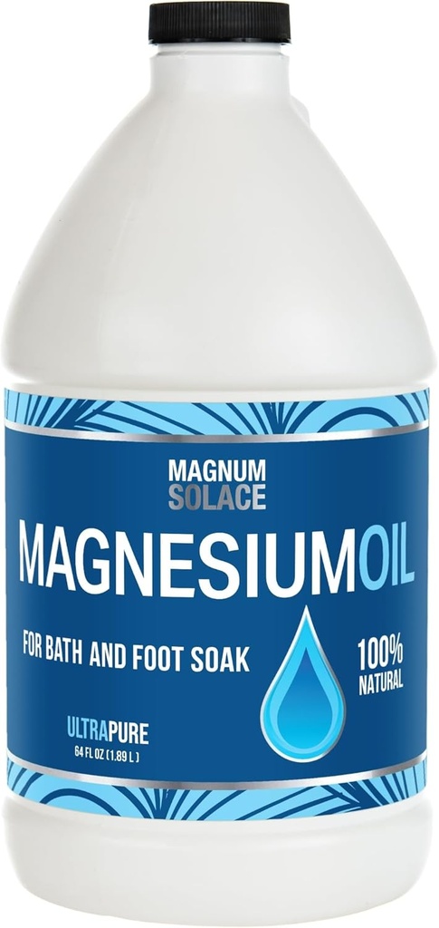 Aceite de magnesio puro - Tamaño de la bulta 64 oz - para uso con bridas de baño de magnesio para remojo o refilado de aceite