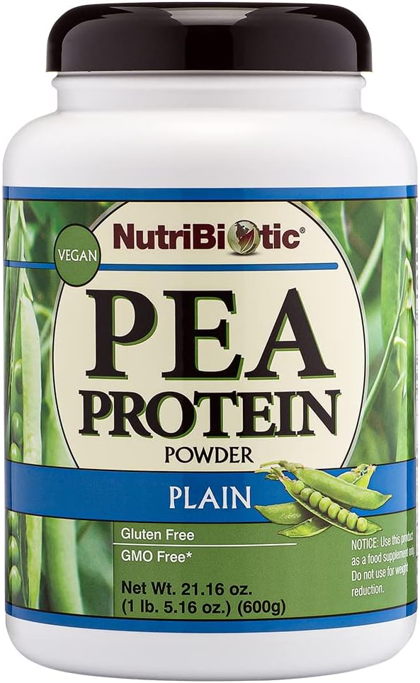 NutriBiotic Pea Protein Plain, 21 Oz ← Low Carb Vegan Plant Protein Powder ← 100% Grown " Processed in The USA ← Deliciously Creamy " BCAA-Rich Silencio Hecho Sin Químicas, OGMs " Gluten ← Keto Friendly
