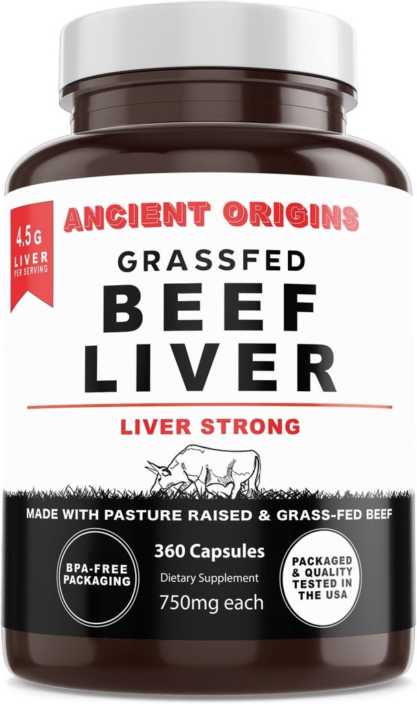 Origins antiguos Grass Fed Beef Liver Two Month Supply, Supports Energy Production, Cleansing, Digestion, Immunity and Full Body Wellness, Non GMO, Freeze Dried Liver Supplement, 360 Capsules