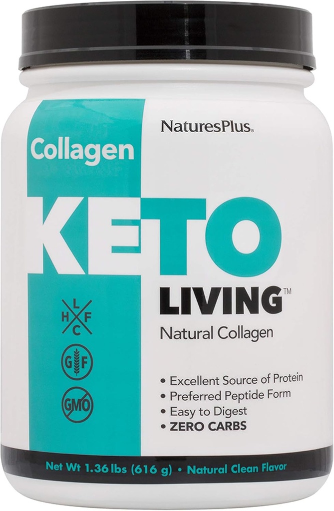 NaturesPlus KetoLiving Natural Collagen, Unflavored - 1.36 lb Tub - Ketogenic Protein Powder - Supports Immune & Gut Health, Joint Mobility & Hair, Skin & Nails - Gluten-Free, Non-GMO - 28 Servings