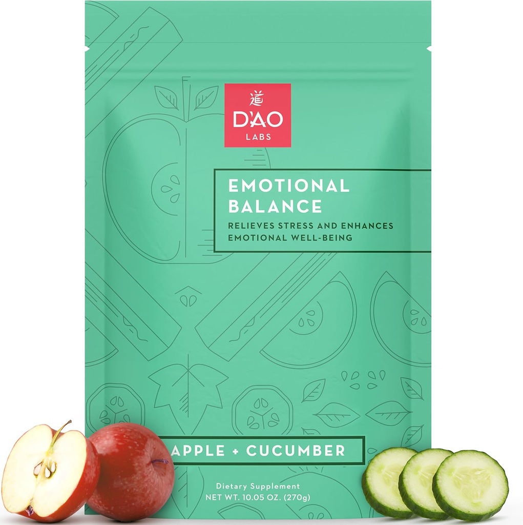 D'AO Labs Equilibrio Emocional - Equilibrio Emocional - Calma & Stress Relief - Polvo efervescente con sabor Apple-Cucumber - Xiao Yao San Herbal Chino Tradicional - 30 Servimientos Individuales
