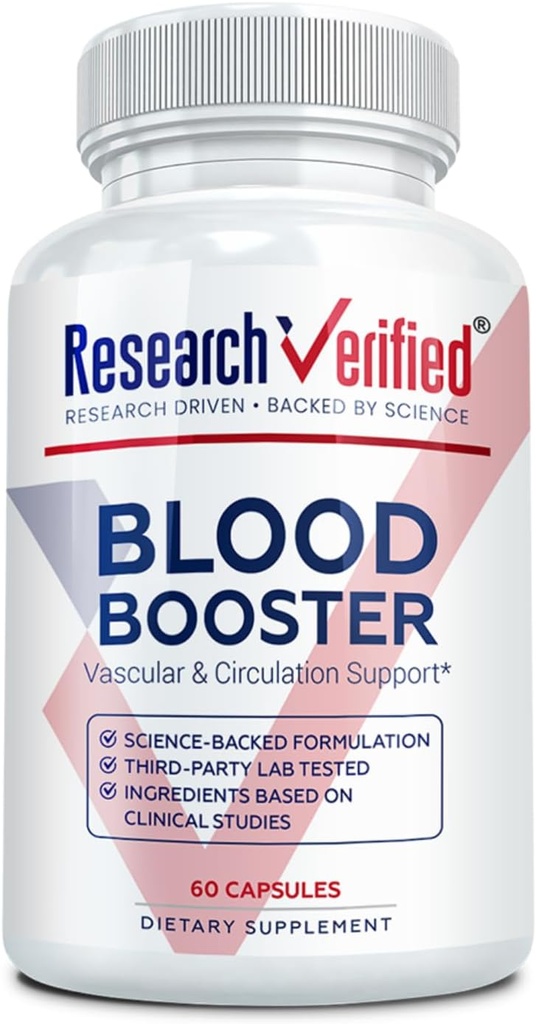 Research Verified Blood Booster - Blood Support - Hawthorn, Magnesium, Celery Seed Powder, BioPerine - 60 Capsules - 1 Month Supply