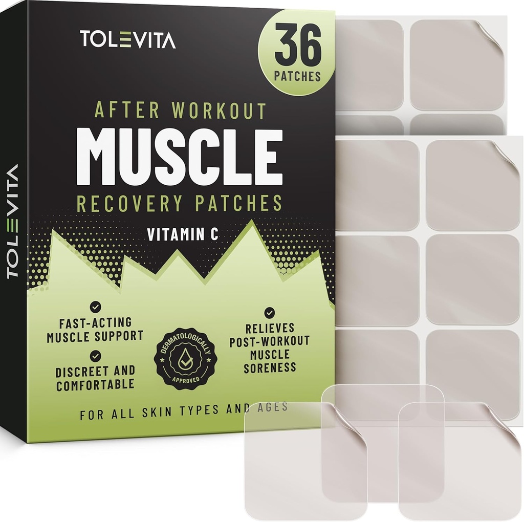 Post Workout Patches de recuperación de músculos con vitamina C - 36 Patches para soporte de estilo de vida activo, ayuda a calmar y refresca después del ejercicio, conveniente y fácil de usar para hombres y mujeres