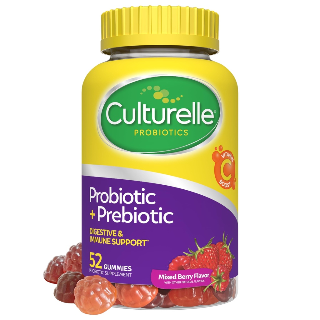 Culturelle Daily Probiotic Gummies for Women ' Men, Berry Flavor, 52 Cuenta, Probiótico diario natural + Prebiótico para la salud digestiva, no GMO & Vegan