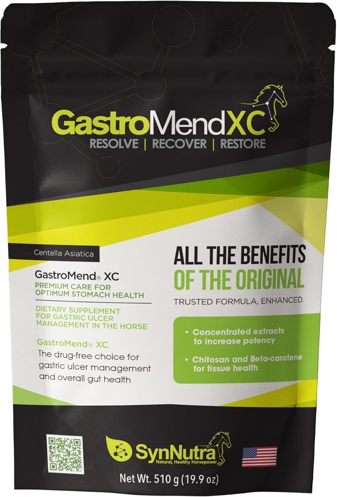 GastroMend XC, 100% Natural Equine Stomach Health for Horses, promueve la curación " Prevención de Ulceres Gástricos, Alta Potente " Efectiva, apoya la salud gástrica e hindgut, 30 servicios, hechos en EE.UU.