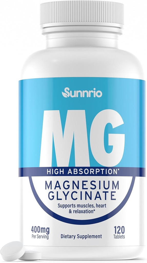 Magnesium Glycinate Supplement - 400mg per Serving - High Absorption, Supports Muscle, Heart Health, Sleep, and Relaxation* - Non-GMO, Gluten-Free, Vegan-Friendly - 120 Tablets