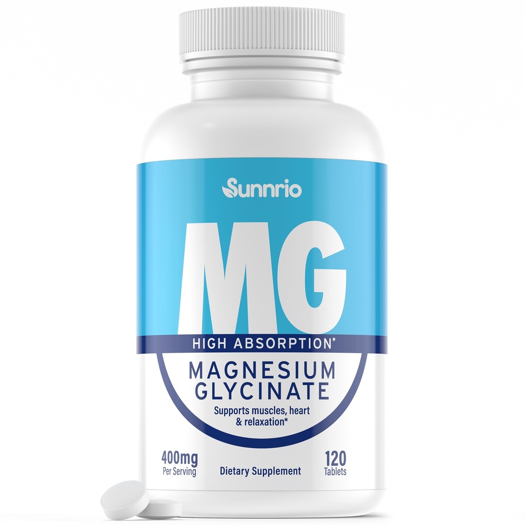 Suplemento Glycinate de Magnesio - 400mg por Serving - Absorción alta, soporta músculo, salud cardíaca, sueño y relajación* - No Gluten-Free, Vegan-Friendly - 120 Tablets