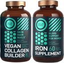 WILD FUEL Vegan Collagen Builder Tablets and Iron Supplement for Women with Folic Acid Mujer Bundle