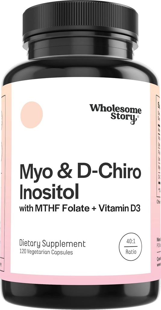 Myo-Inositol & D-Chiro Inositol cápsulas con MTHF, Folate, Vitamina D sometida Apoyo para la función ovárica, Equilibrio hormonal, " Niveles de homocisteína ← Suplementos de fertilidad para las mujeres ANTE 40:1 Ratio