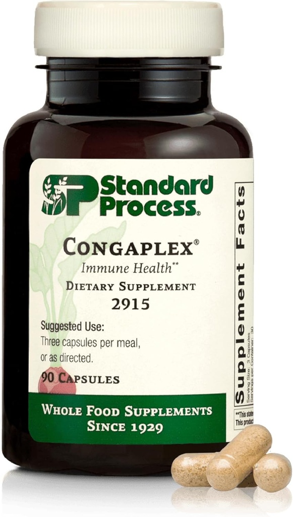 Standard Process Inc. Congaplex, Thymus Gland Support Supplement, Support Immune Health with Calcium Lactate, Magnesium, Vitamina C & Vitamina A, Immune System Aid with Mushroom Powder - 90 Capsules