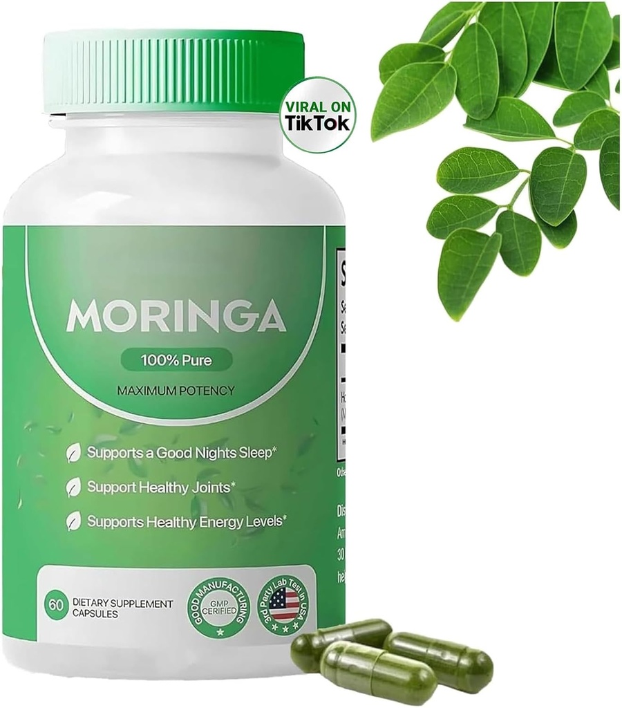 Pure Moringa Powder Capsules - 800mg, Antioxidante Superfood for Energy, Skin Health & Gut Support - Rich in Essential Vitamins & Amino Acids - Natural, Non-GMO, 60 cápsulas (1)