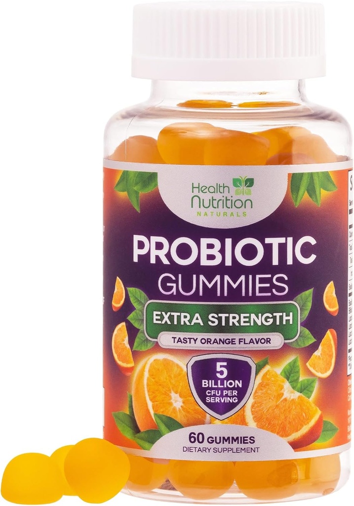 Probiotic Gummies 5 Billion CFU - Diverse Probiotic Strains for Digestive Health & Gut Support Gummy for Women, Hombres, " Kids, Daily Probiotics Supplement for Immune Support, Non-GMO, Vegan, 60 Gummies
