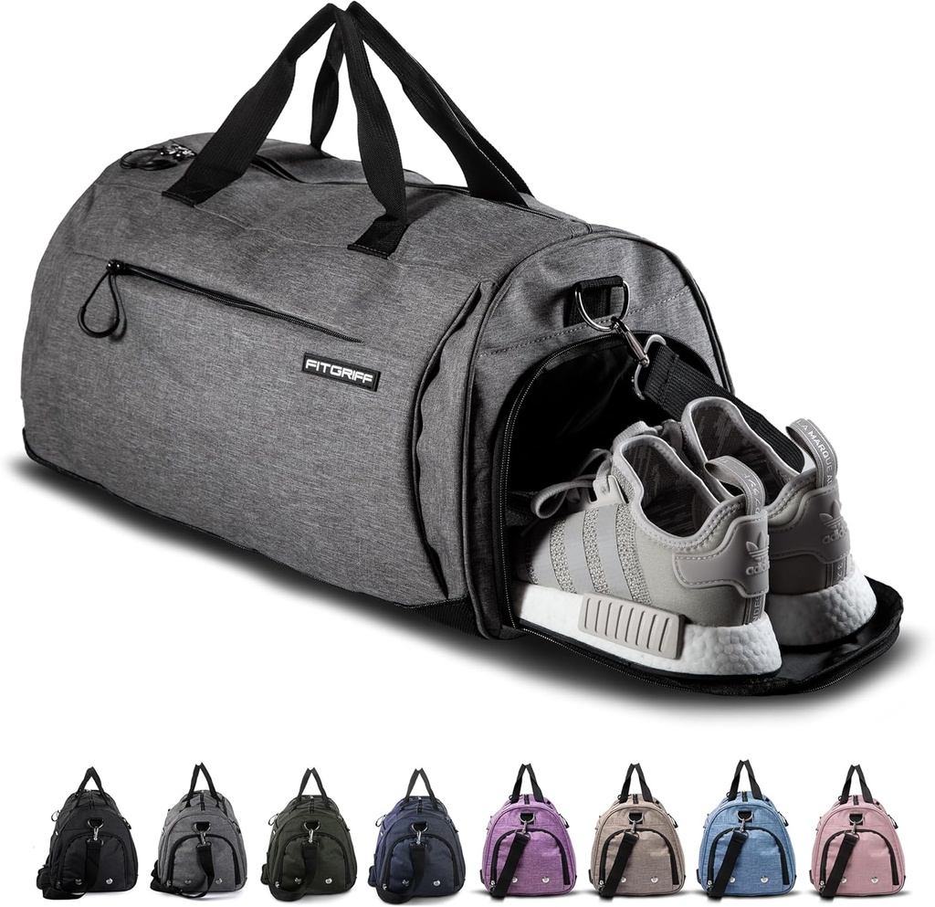 Bolso de gimnasio Fitgriff® para hombre &amp; mujer con zapatilla &amp; baño - Bolsa para viajes, deportes, ejercicio