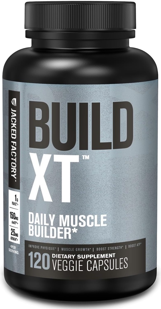 Jacked Factory Build-XT Daily Muscle Builder & Performance Enhancer - Muscle Building Supplement for Muscular Strength ' Growth ← Ingredientes destacados Peak02, ElevATP, & Astragin - 120 Veggie Pills