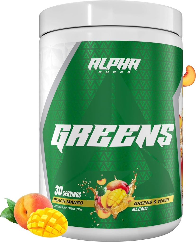 Supps alfa - Suplemento de verdes alfa ← Frutas " Vengetable Superfood Powder ← Más de 40 Ingredientes basados en plantas naturales ← Prebiótico " Apoyo Digestivo Probiótico Blend - 30 Servings (Peach Mango)