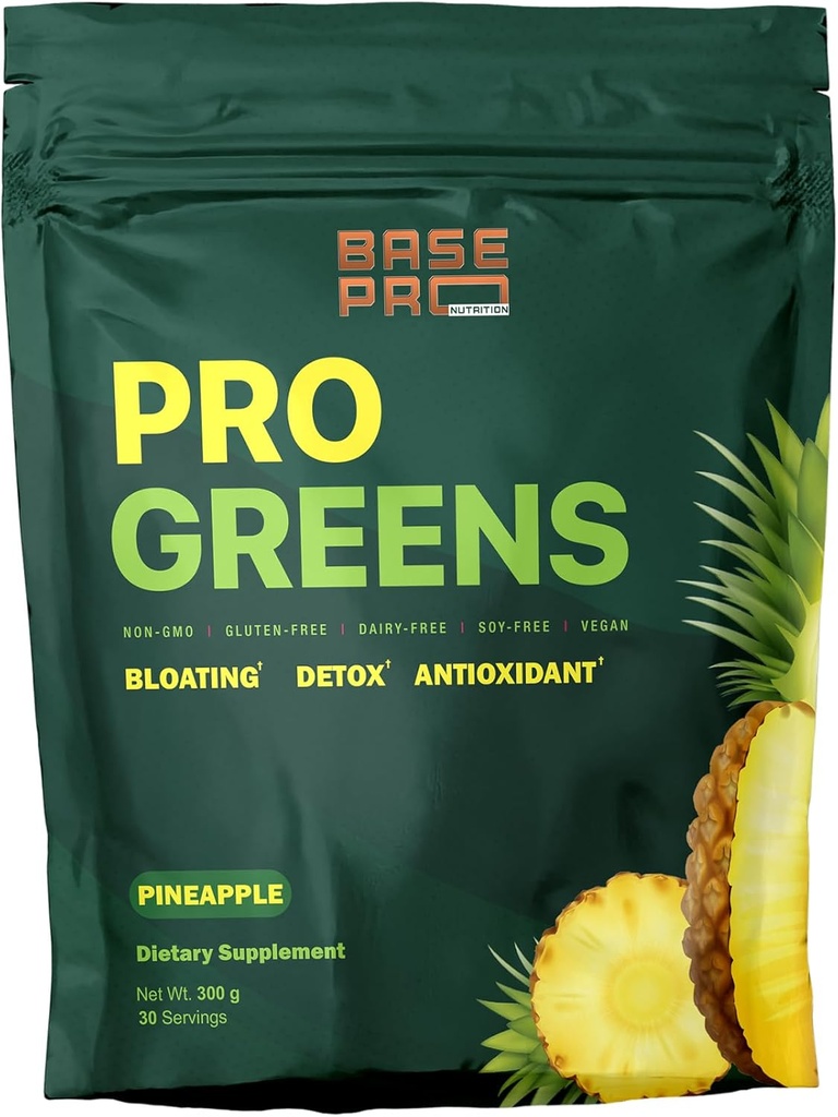 Pro Greens Powder – Pineapple Flavor ← Vegan Daily Greens Suplemento  Detox, Digestive &amp; Immune Support ← Non-GMO, Antioxidantes  durable 300g (30 Servings)