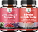 Bundle of Complete Herbal Menopause Supplement for Night Sweats & Mood with Dong Quai Vitex Chaste Berry " Black Cohosh and Pure Biotin Pills for Shiny Thick Hair Growth - Get Clear Skin Strong Nails