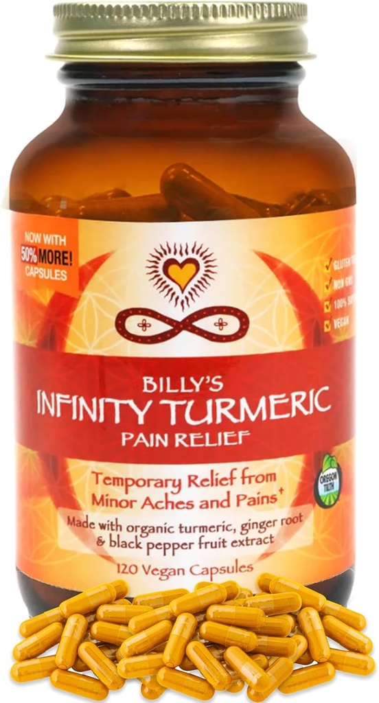 Infinity Turmeric Capsules, High Potency Curcumin Supplement, USDA Certified Organic Supplement with Black Pepper and Ginger, Raw, Vegan Gluten Free