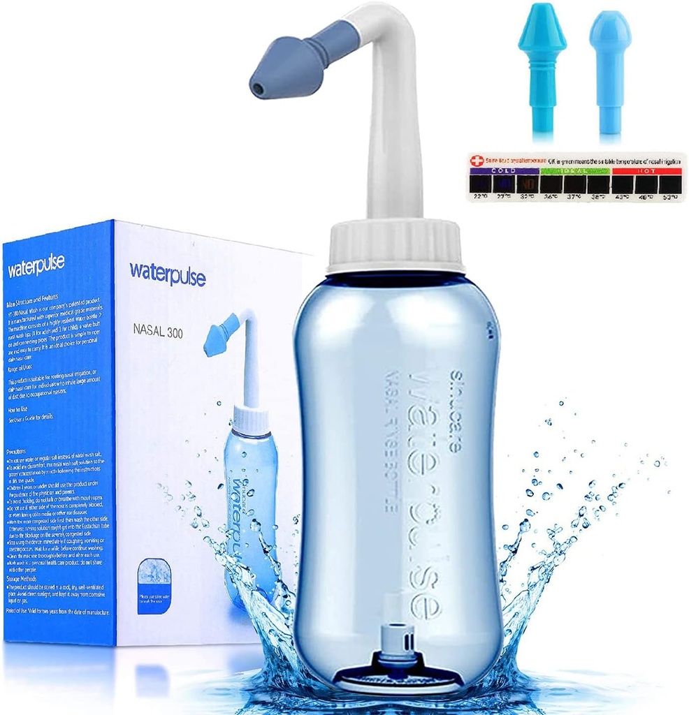 Darate Neti Pot Sinus Rinse Bottle, Nose Wash Cleaner Pressure Rinse Nasal Irrigation for Adult & Kid BPA Free with Sticker Thermometer (300ml)