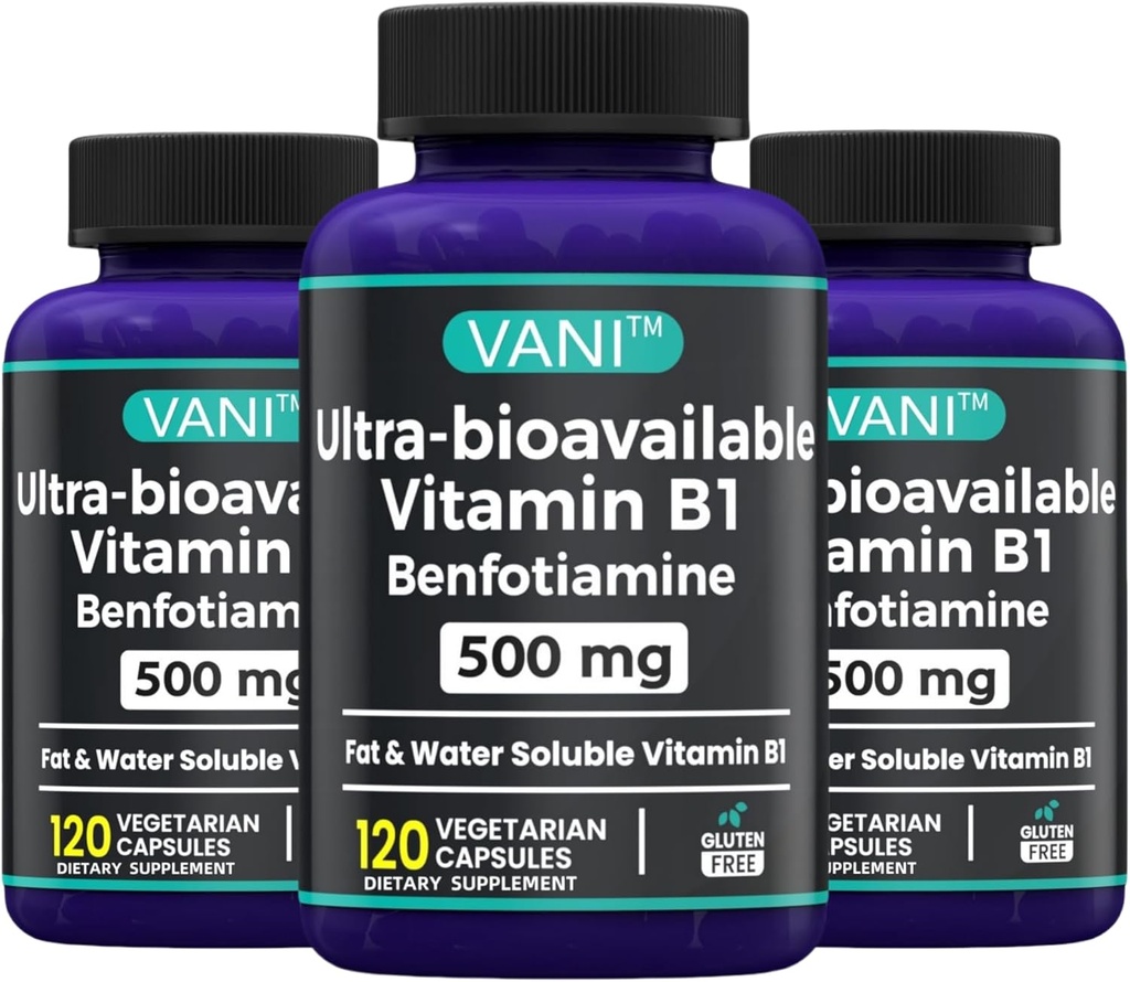 2 en 1 Fórmula mejorada: Vitamina B1 con Benfotiamina 500 mg, Suplemento Soluable en grasa de vitamina B-1, 500 mg - 120 cápsulas (3)