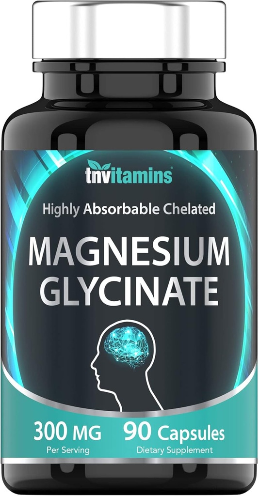 tnvitamins Magnesium Glycinate Capsules (300 MG Por Serving - 90 Conde) Silencio Pure Chelated Magnesium Bisglycinate Powder Suplemento TEN Glicinato de Magnesio Silencioso, Calma, Nerve, &amp; Stress Support*