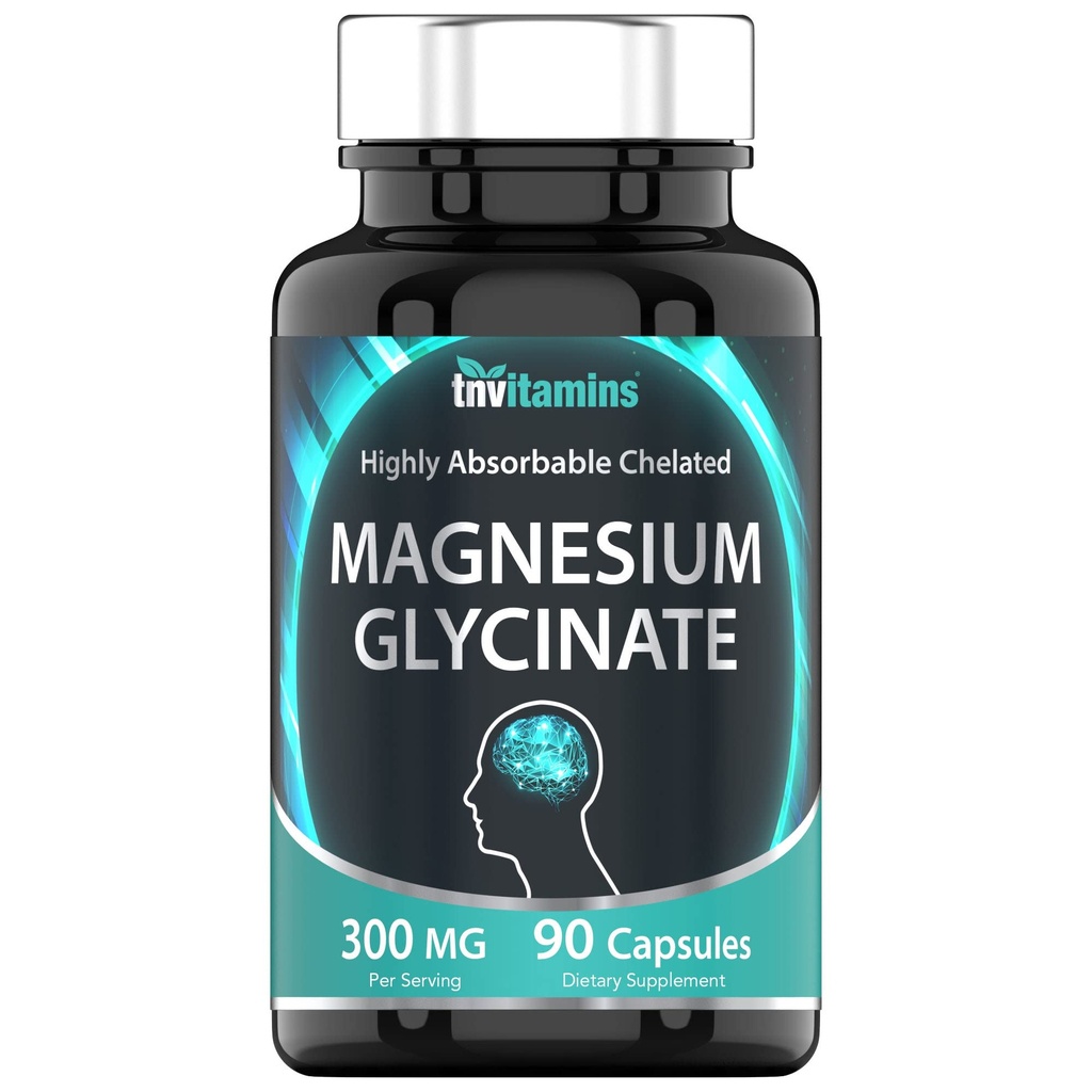 tnvitamins Magnesium Glycinate Capsules (300 MG Por Serving - 90 Conde) Silencio Pure Chelated Magnesium Bisglycinate Powder Suplemento TEN Glicinato de Magnesio Silencioso, Calma, Nerve, &amp; Stress Support*