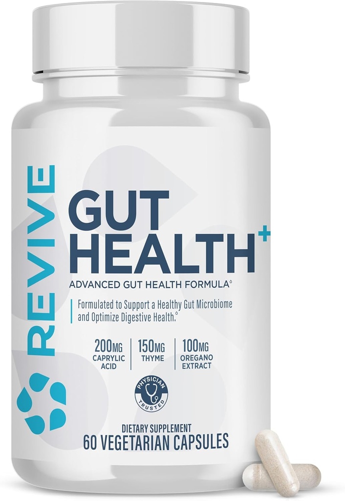 Revive MD Gut Health Supplements for Men &amp; Women - Daily Gut Repair & Digestive Health Support Formula with Thyme, Oregano & Milk Thistle - Vegan-Friendly, Gluten-Free - 60 Vegetarian Capsules