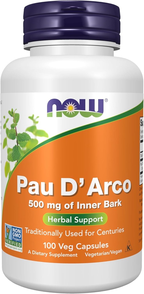 AHORA Suplementos de alimentos, Pau D'Arco (Tabebuia heptaphylla) 500 mg, Herbal Support, 100 cápsulas de verduras