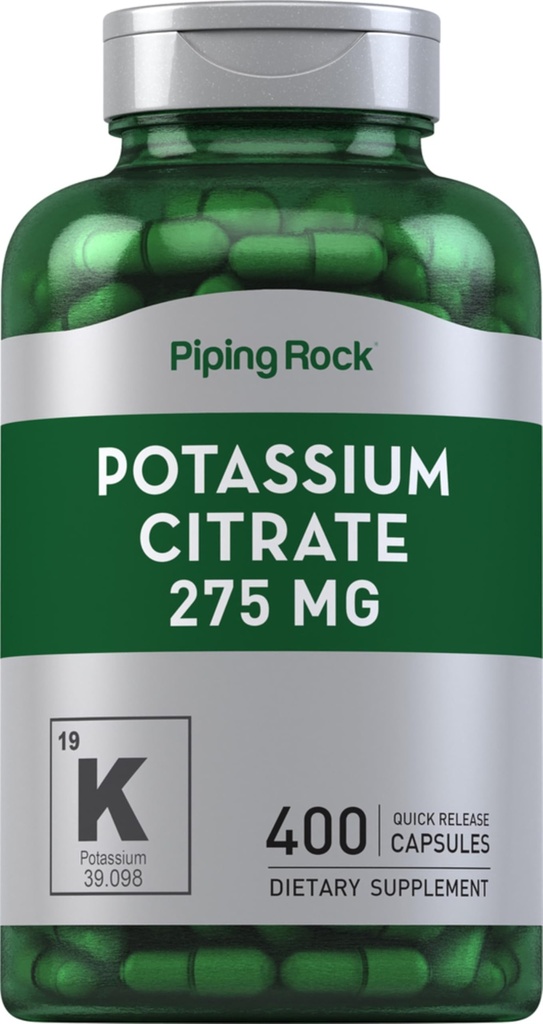 Piping Rock Potassium Citrate Suplemento TENIDO 275 mg ANTE 400 cápsulas TENIDO NO GMO, Gluten Free