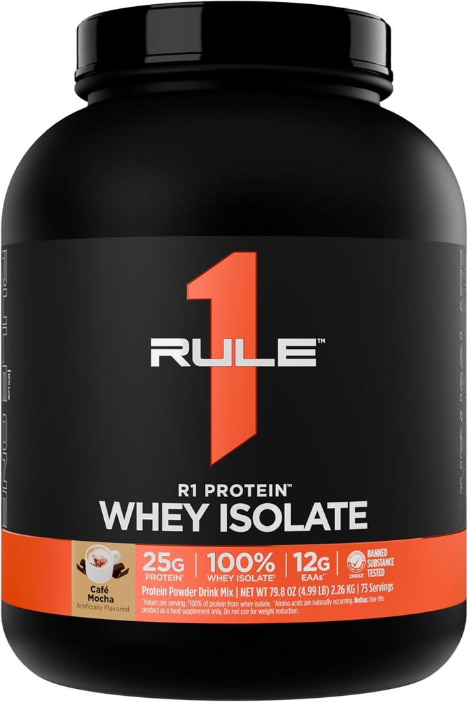Regla 1 R1 Proteína Whey Isolate - con 25g Protein & 6g BCAA Exclusivamente de Fuentes hidrolizadas de recuperación de entrenamiento (5 libras*, Café Mocha)