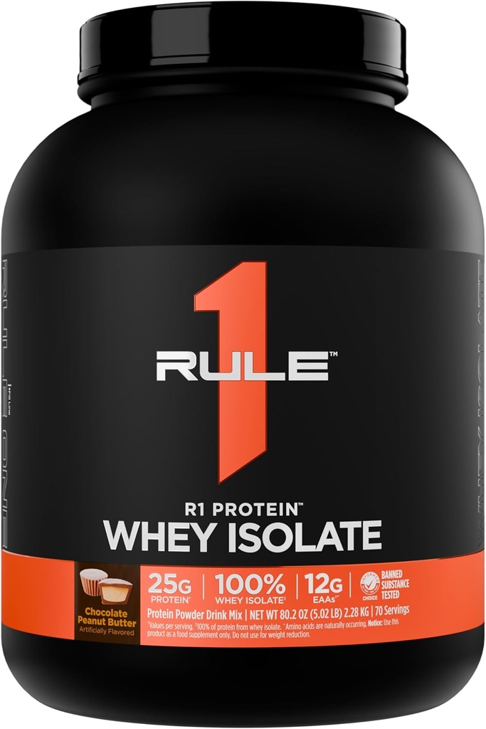 Regla 1 R1 Proteína Whey Isolate - con 25g Protein &amp; 6g BCAA Exclusivamente de Fuentes hidrolizadas e hidrolizadas para la recuperación de entrenamiento (5 libras*, mantequilla de maní de chocolate)