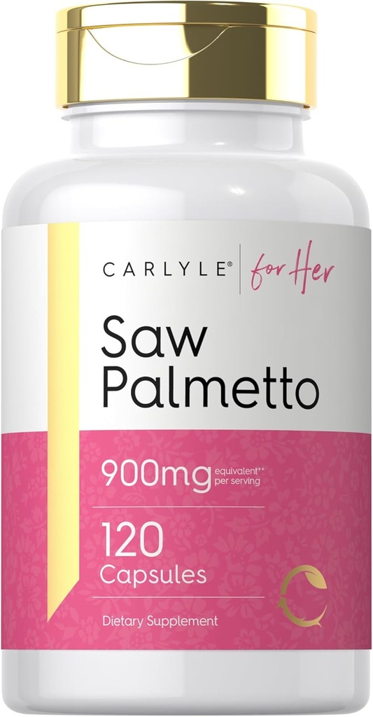 Carlyle Saw Palmetto for Women 900mg TEN 120 Capsules TEN Full Spectrum Extract Supplement TEN Non-GMO, Gluten Free Supplement TEN for her
