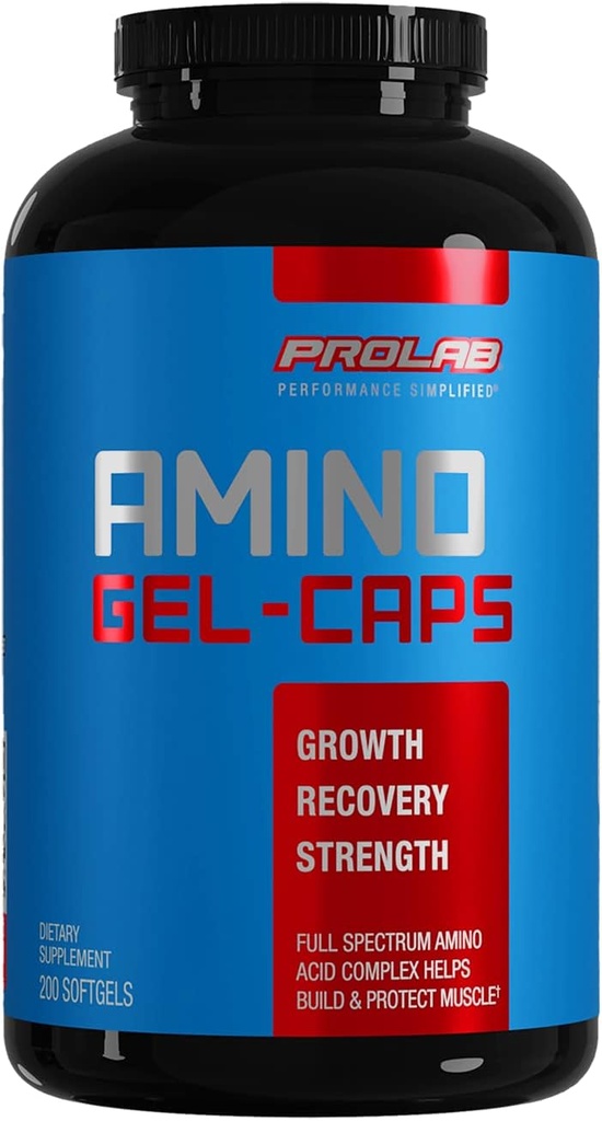 Prolab Amino Gel-Caps Essential Amino Amino Acids Supplement, High-Potency, Easy-to-Swallow Capsules (200 Softgels)