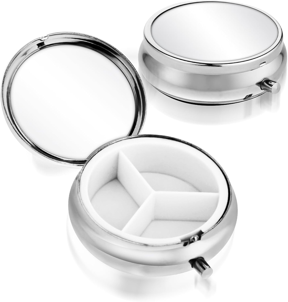 Sibba 3 Compartment Portable Medicine Pill Case, Travel Multi-Functional Moisture Proof Pill Box for Purse & Pocket, Cute Metal Medicine Pill Organizer Box for Vitamins, Fish Oil &amp; Supplements
